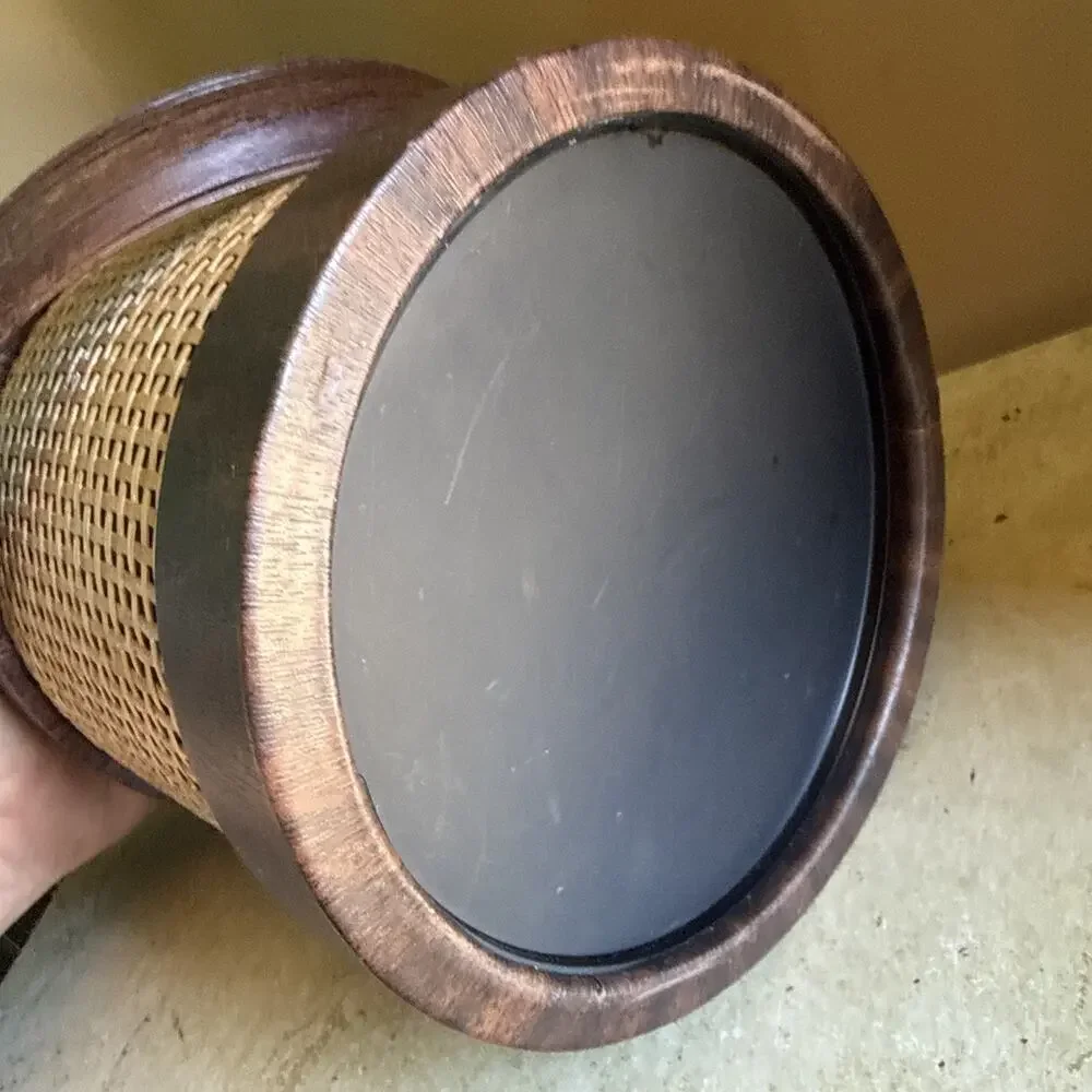 Mid Century Modern MCM Faux Wood Grain & Basket Weave Ice Bucket Bar